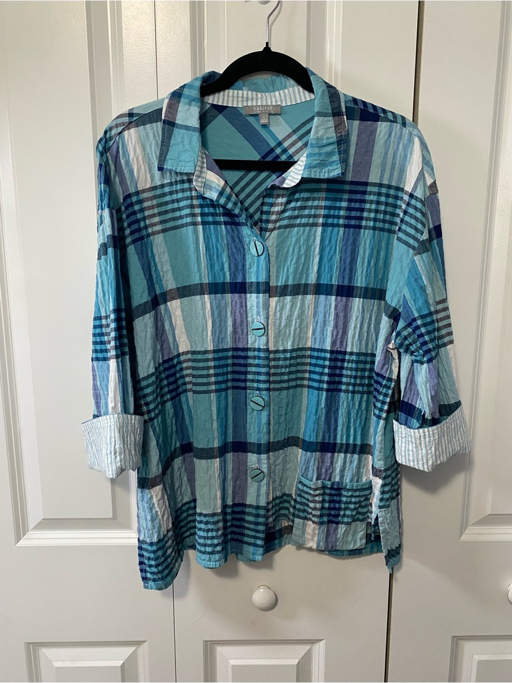 Habitat Clothes To Live In Blue Plaid Button Shirt - Picture 2 of 9